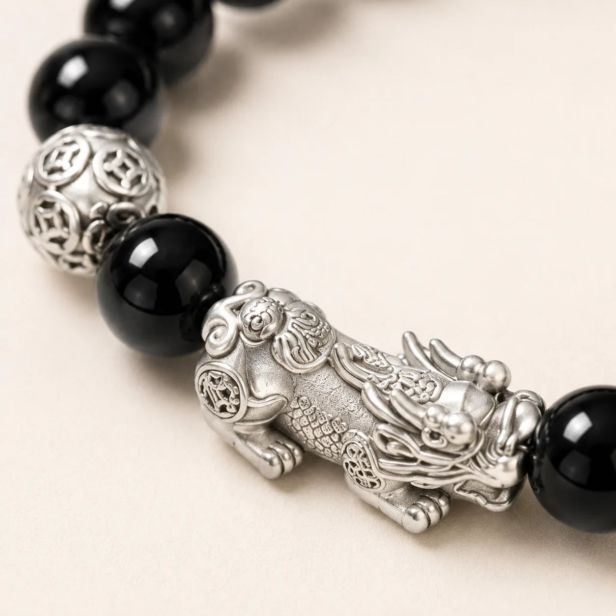 Pixiu Wealth Obsidian Bead Bracelet
