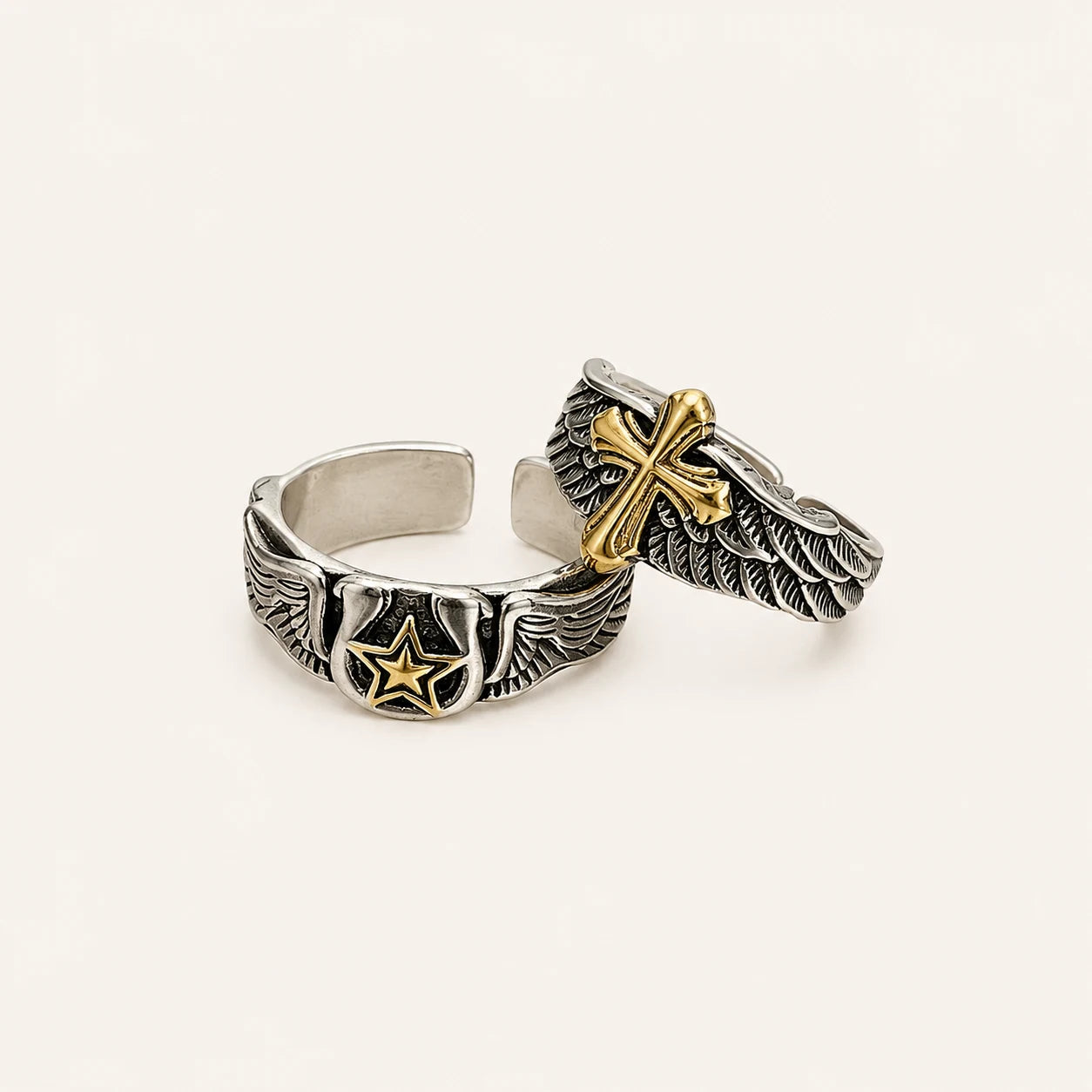 Cross Star Wing Ring Set