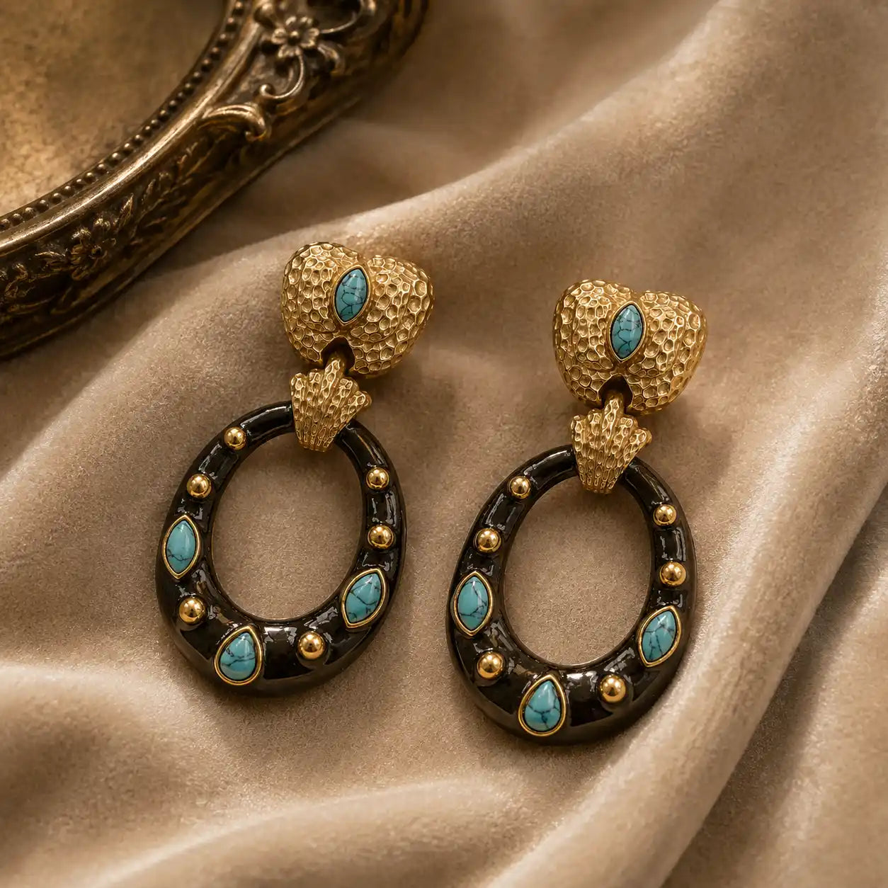 Vintage Calm Turquoise Hoop Earrings
