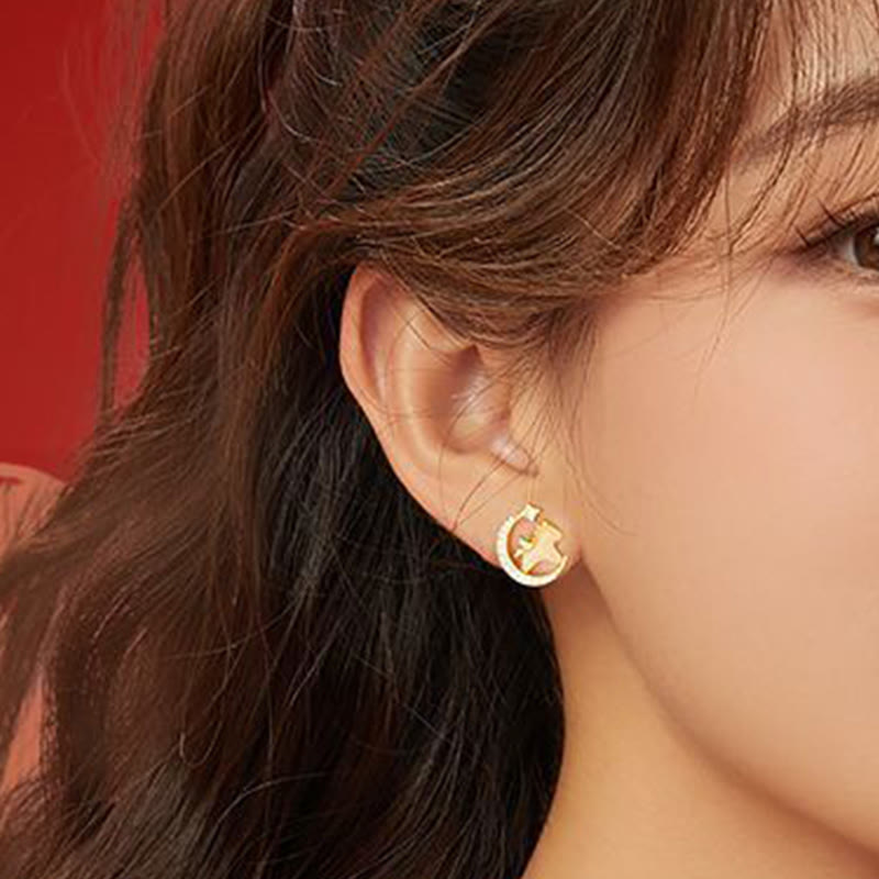 Celestial Horse Hetian Jade Zircon Earrings