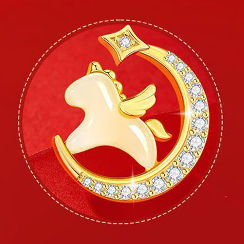 Celestial Horse Hetian Jade Zircon Earrings