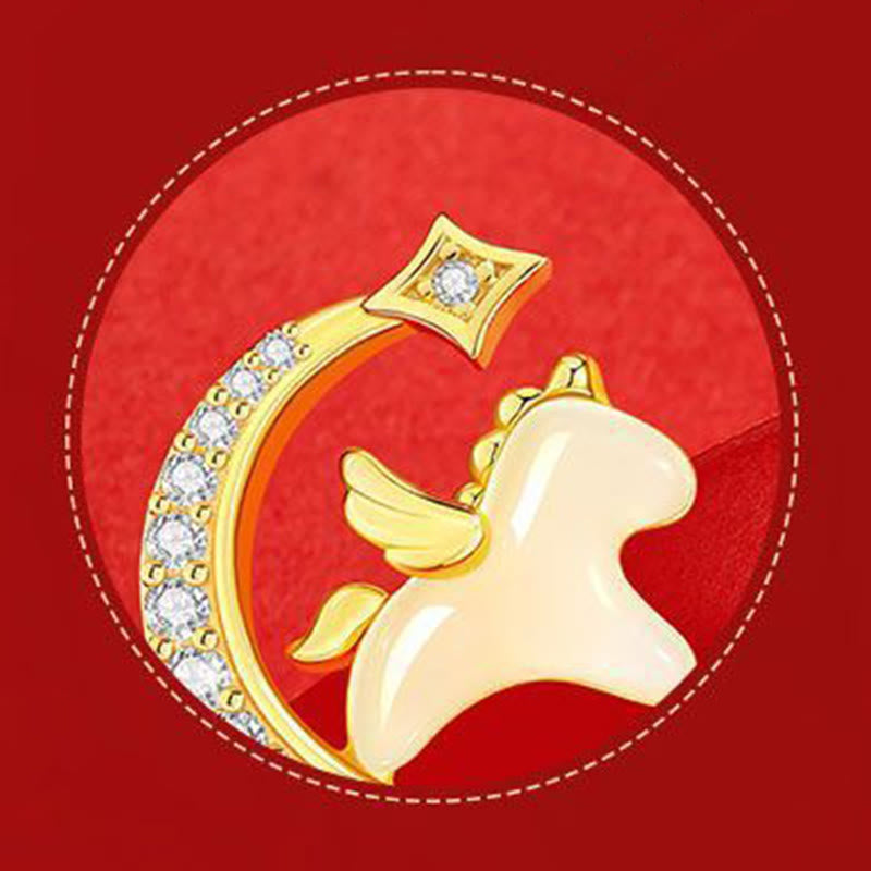 Celestial Horse Hetian Jade Zircon Earrings