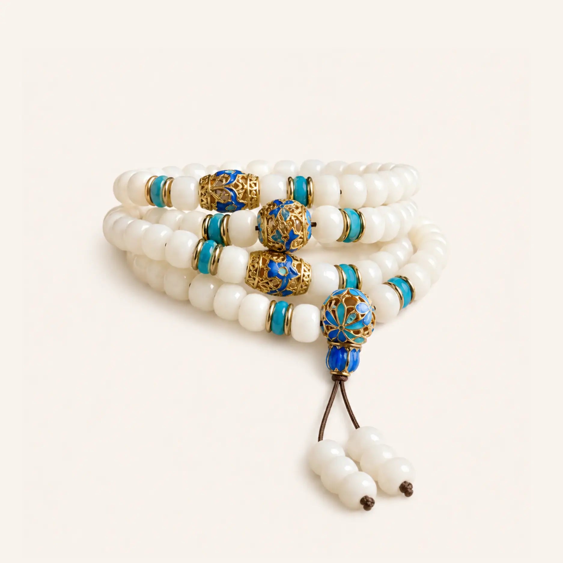 Clear Thought White Bodhi Root Cloisonne Bead Bracelet