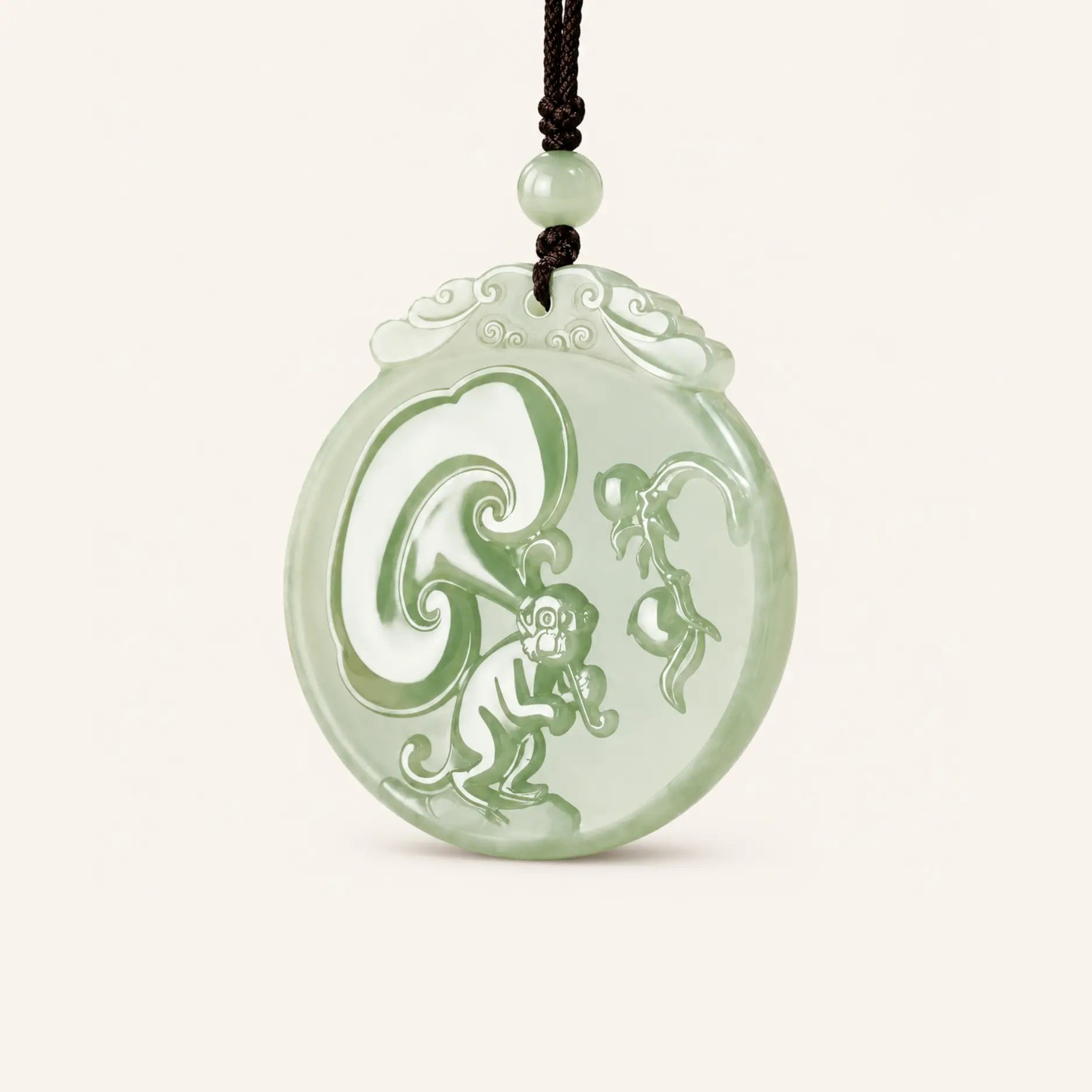 Green Jade Monkey Zodiac Pendant