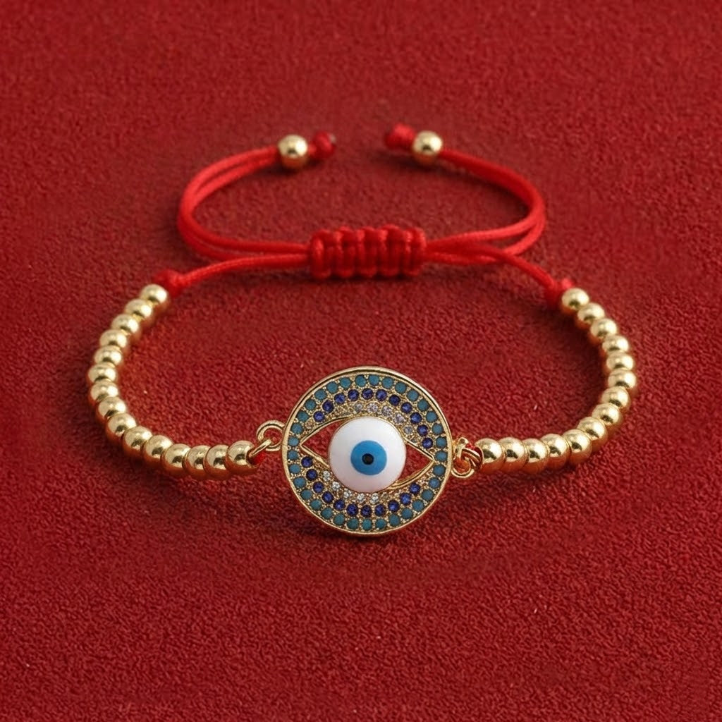 Bracelet with eye design on a red background