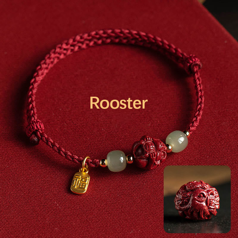 Bracelet with rooster charm on a red background