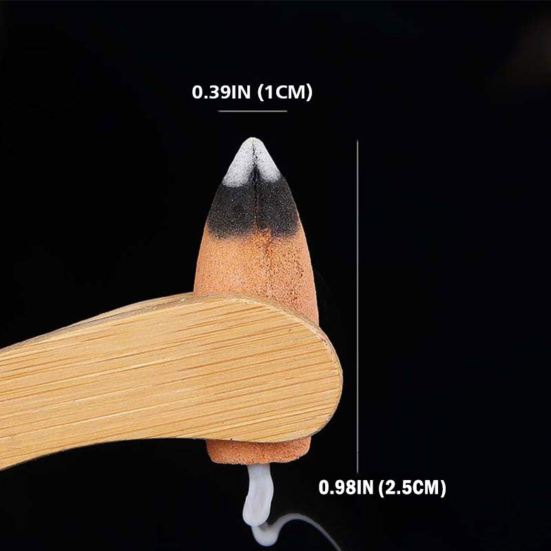 Wooden tool with a pointed tip and measurements on a black background