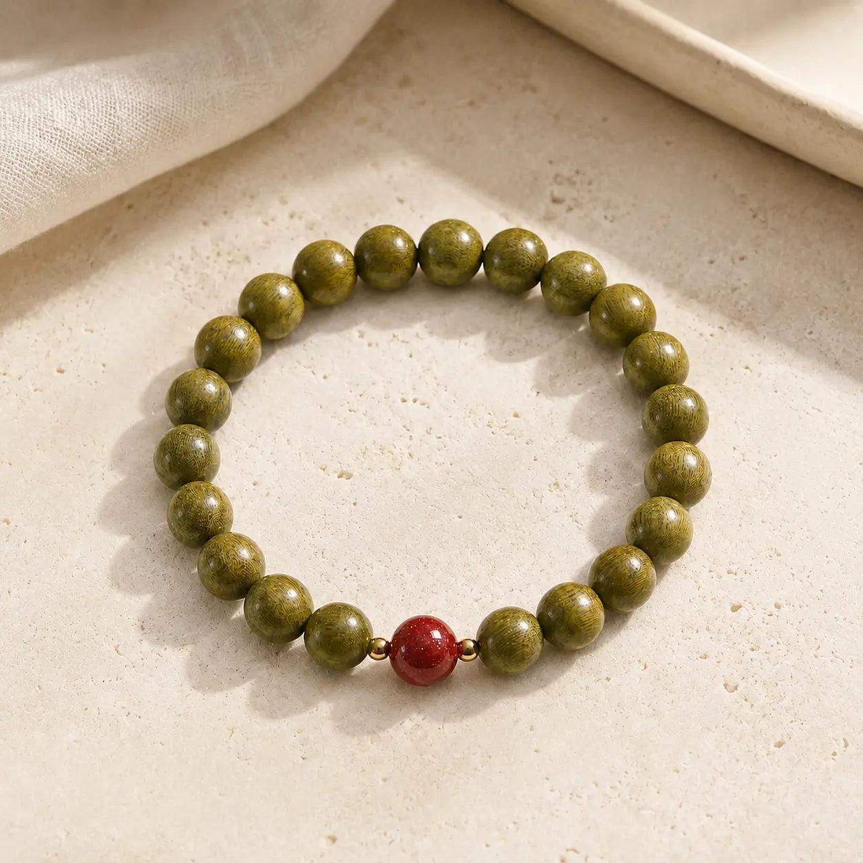Green Sandalwood Cinnabar Balance Bracelet