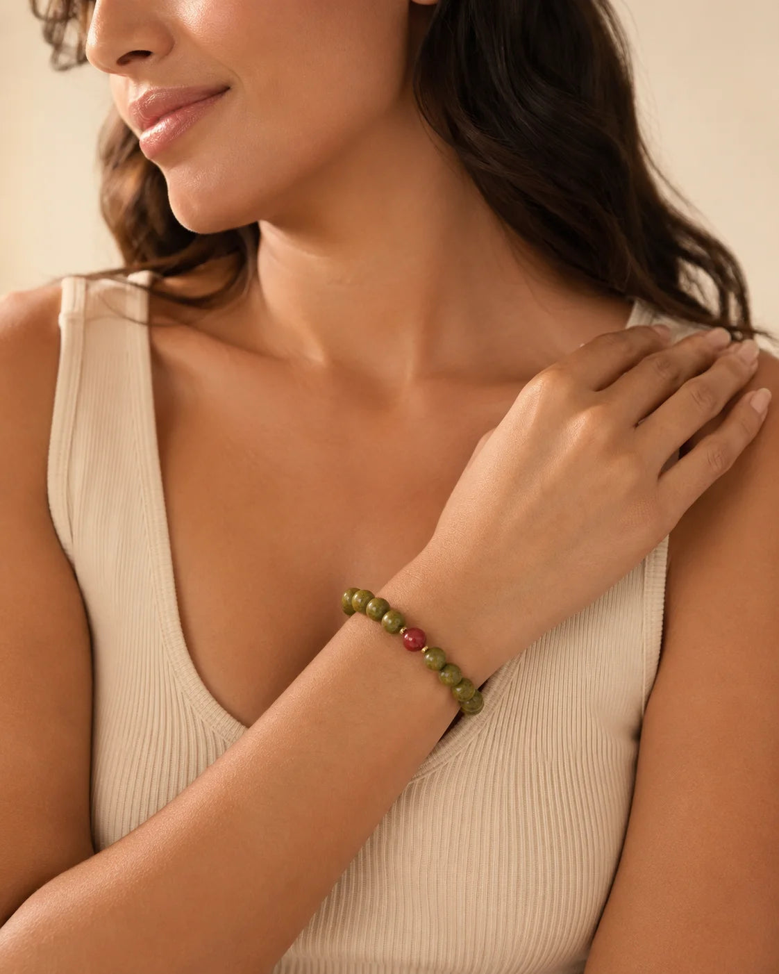 Green Sandalwood Cinnabar Balance Bracelet