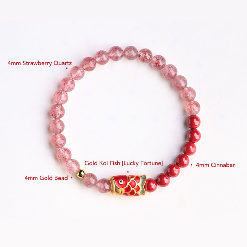 The Vitality Current Strawberry Quartz & Cinnabar Koi Bracelet