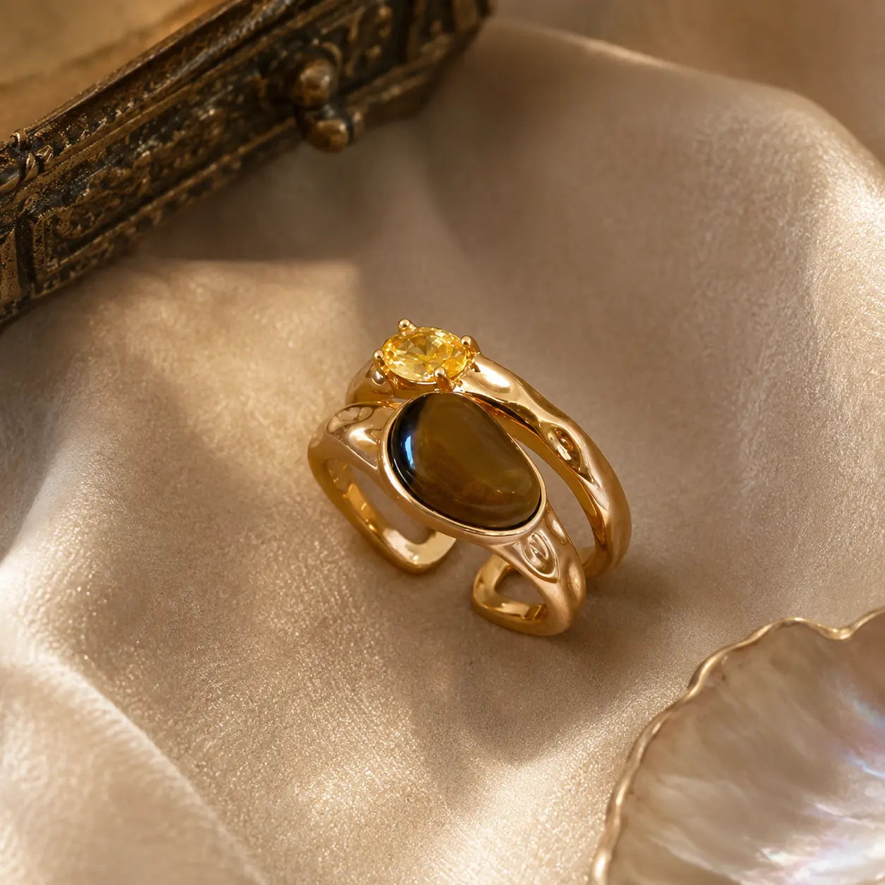 Radiant Tiger Eye Double Ring