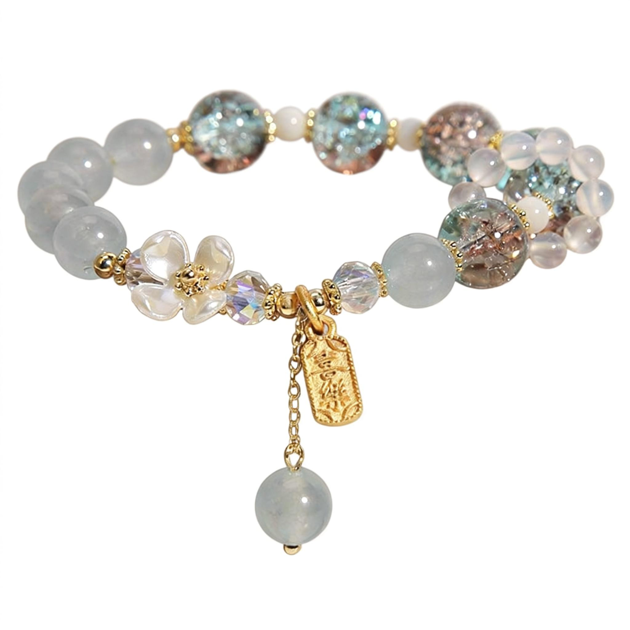 Blue Crystal Healing Bracelet with Lotus Charm – TheFuMaster Energy Jewelry
