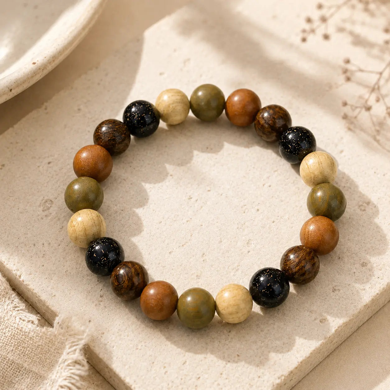 Mixed Wood Fu Bead Bracelet