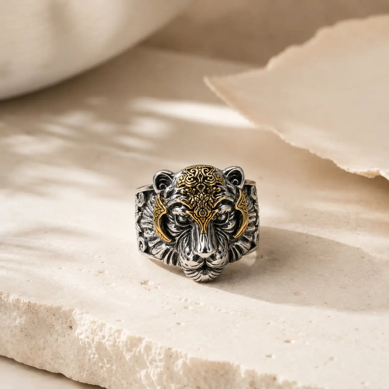 Close-up of 925 Silver Tiger Ring