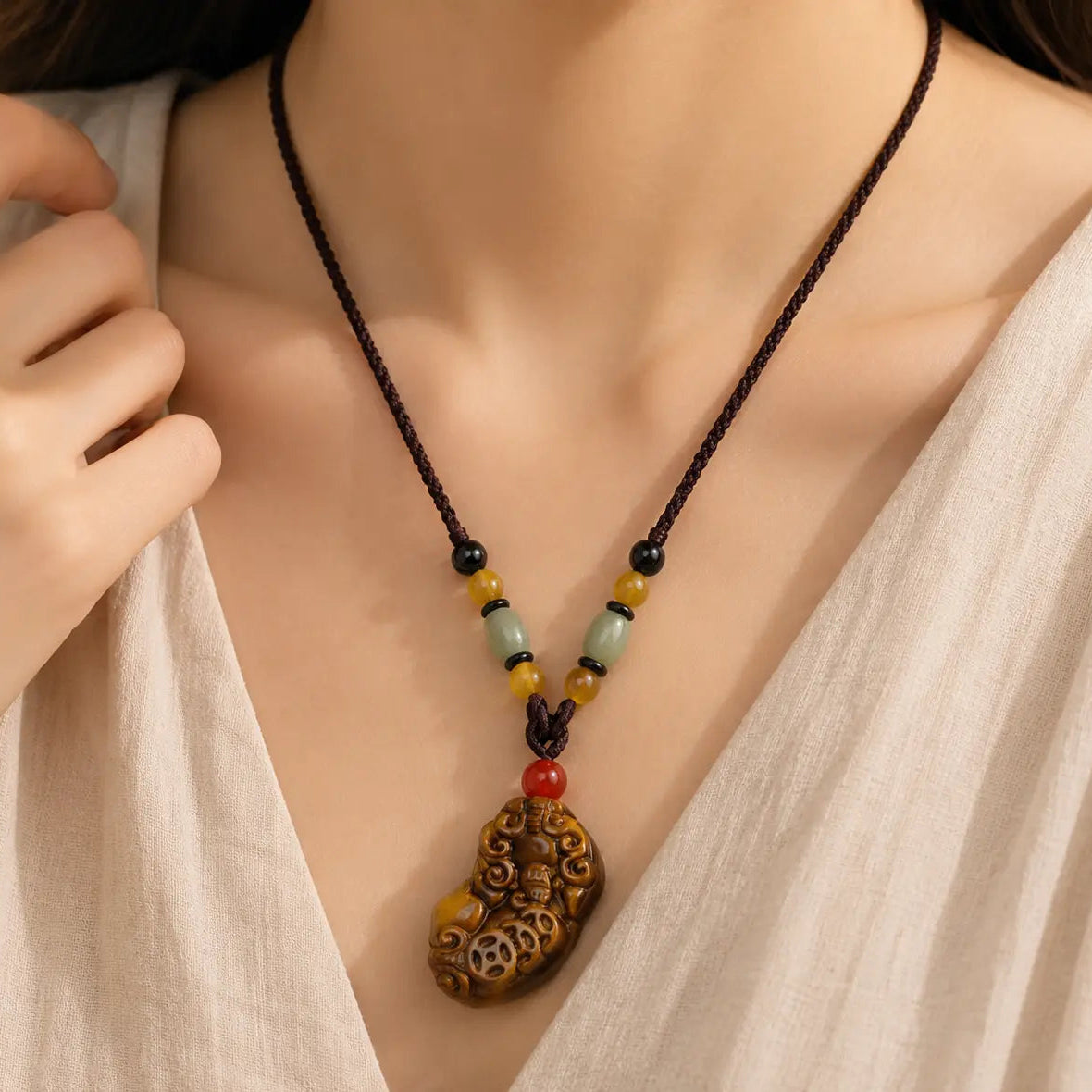 Tiger Eye Pixiu Pendant Necklace