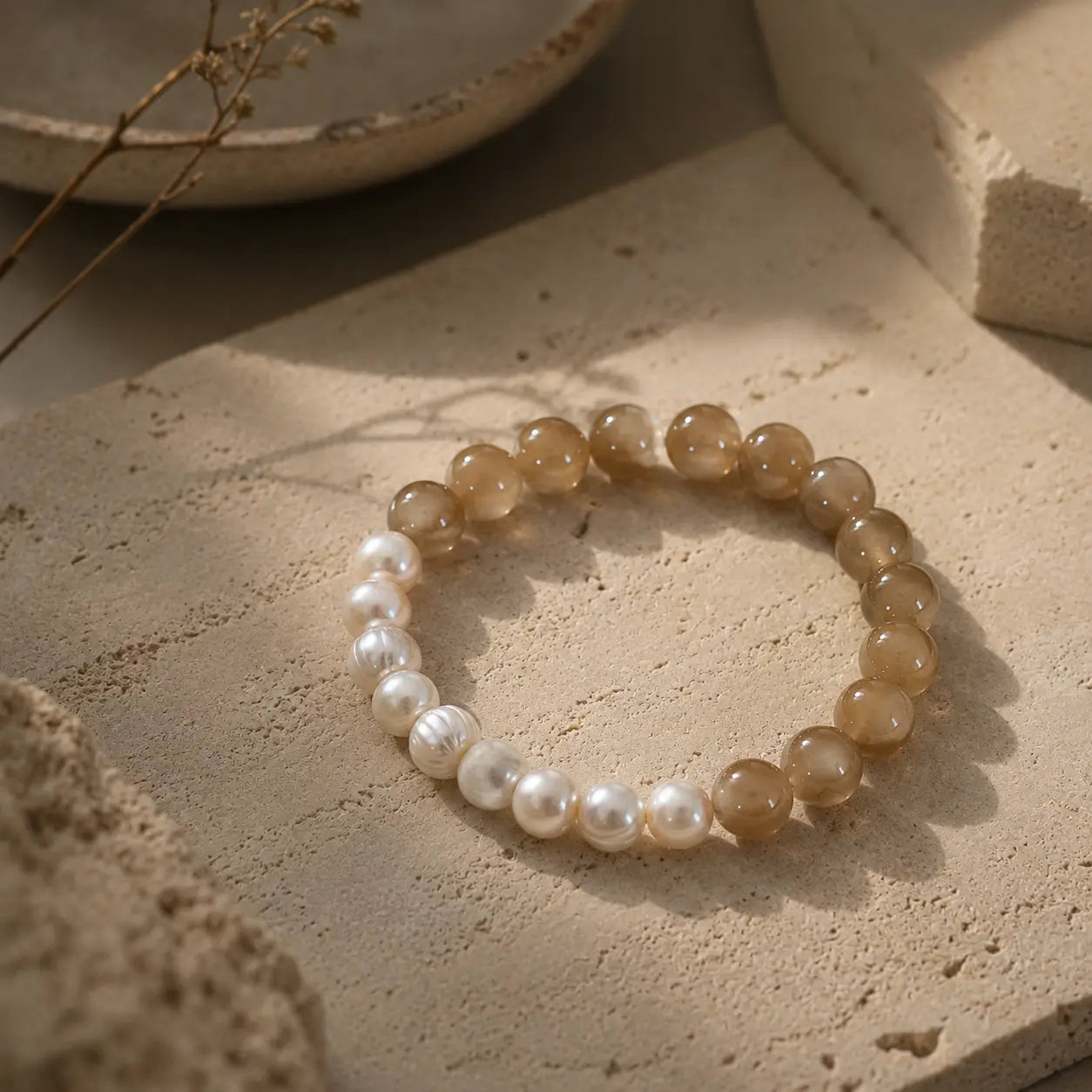 Cocoa Moonstone Pearl Bracelet