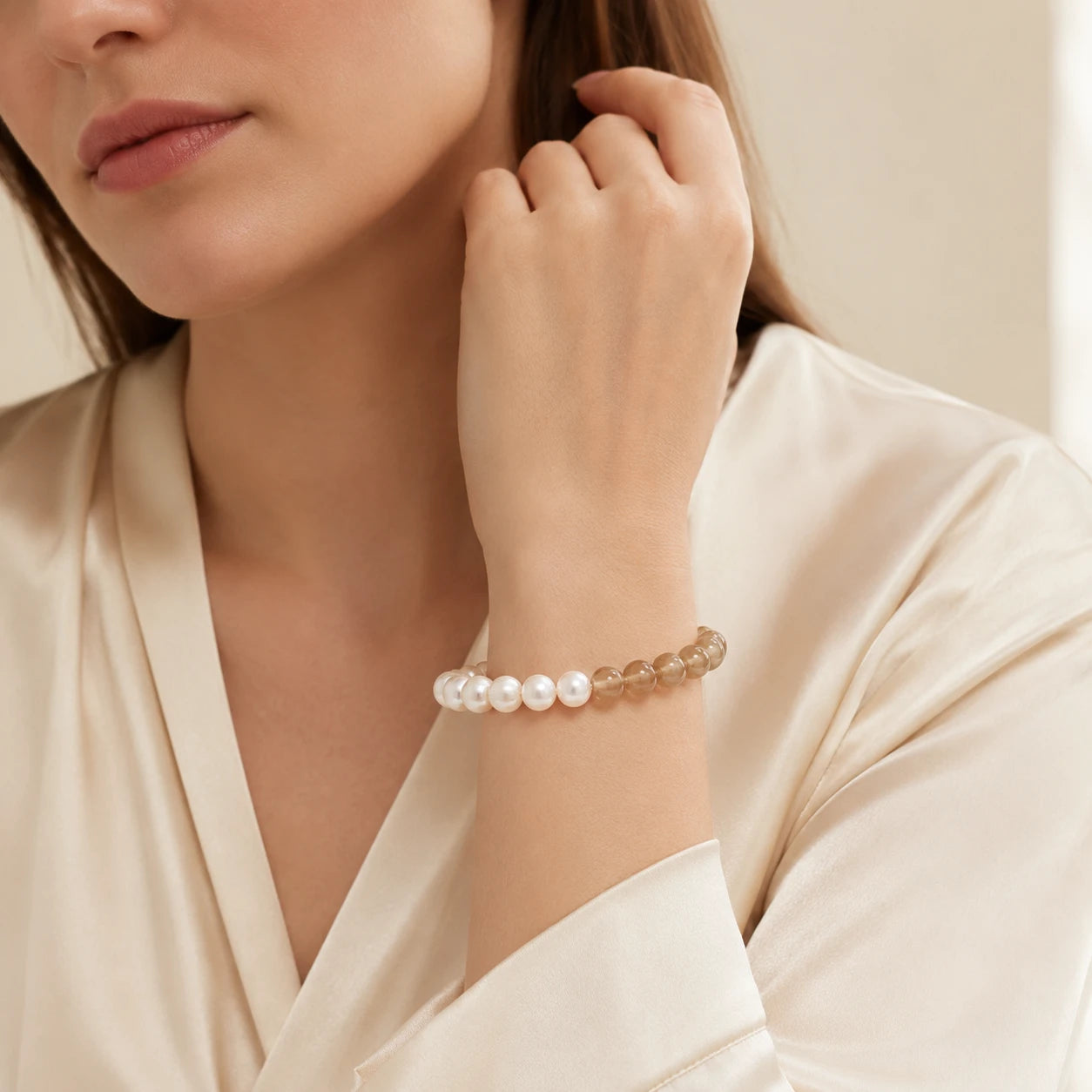 Cocoa Moonstone Pearl Bracelet
