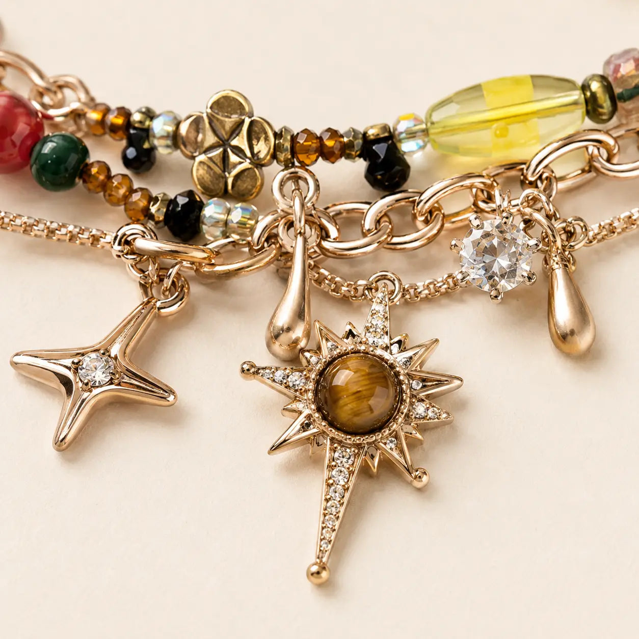 Sun Charm Beaded Tiger Eye Bracelet