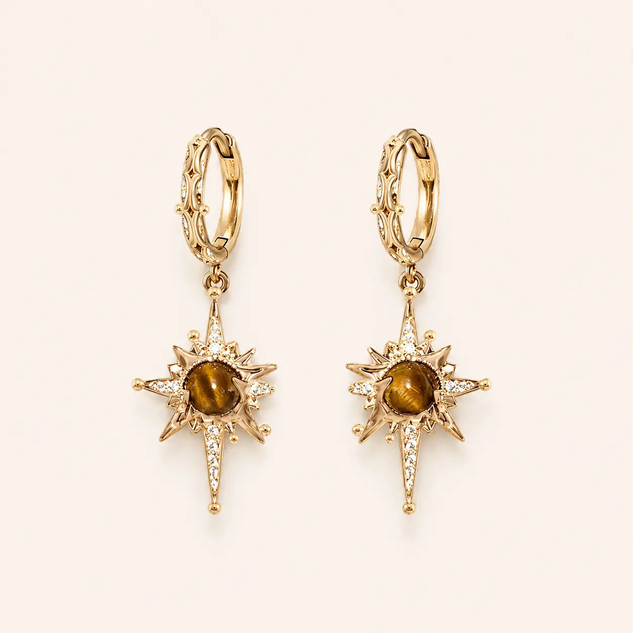 Tiger Eye Sunburst Drop Earrings