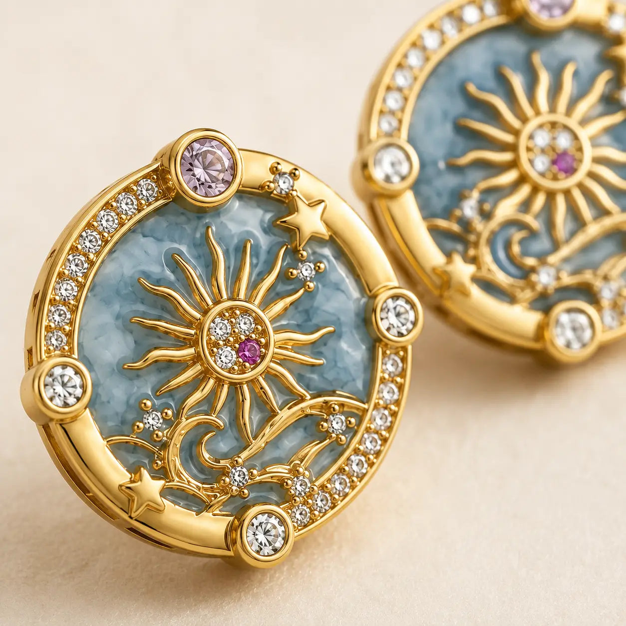 Enamel Sunburst Zircon Stud Earrings