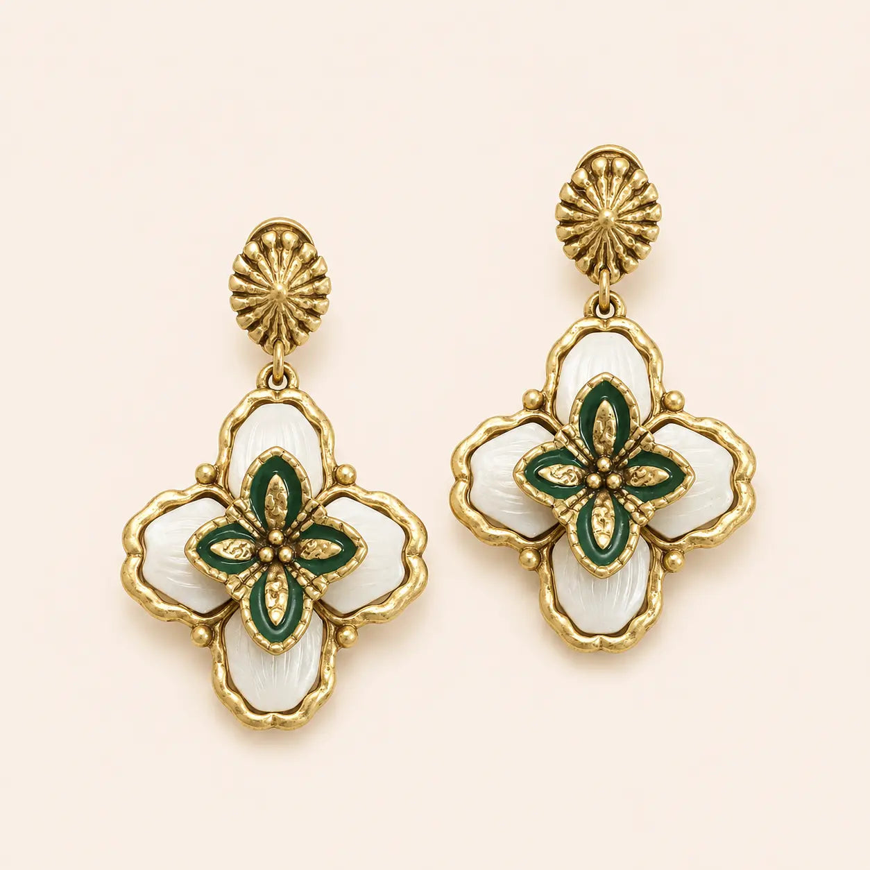 Green Clover Vintage Earrings