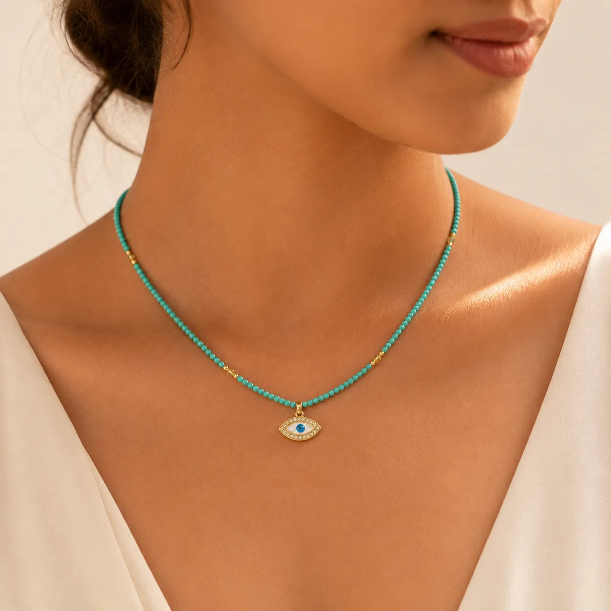 Green Agate Evil Eye Necklace