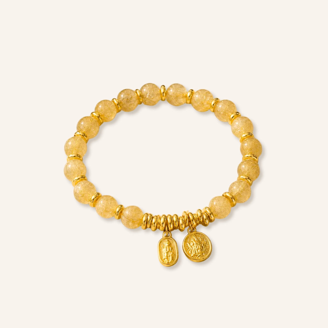Gold Rutilated Quartz Wealth Bracelet with rutilated quartz