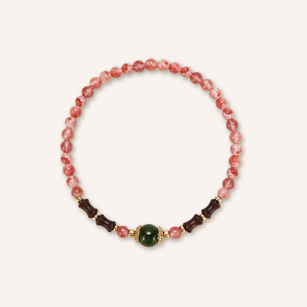 Folk Style Nanhong Sandalwood Bracelet with green center bead