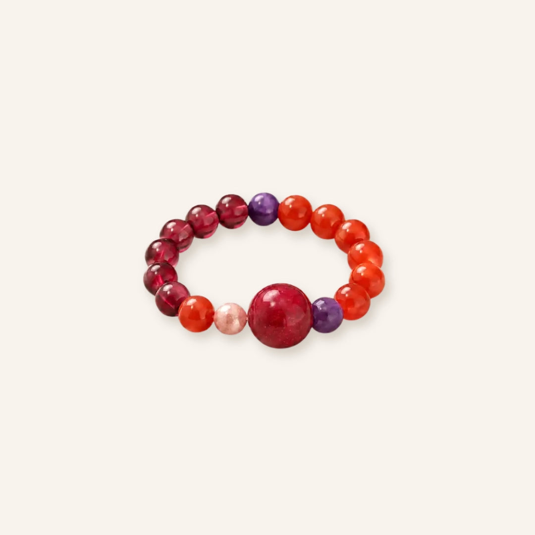 Living Vitality Garnet Red Agate Beaded Ring