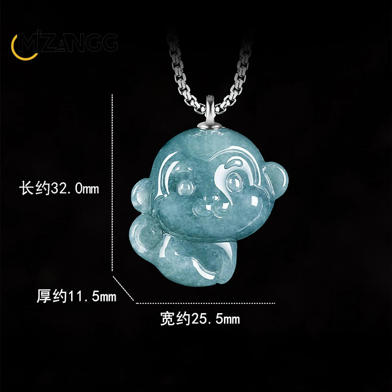 Simian Wisdom Verdant Jadeite Zodiac Harmony Pendant - Back View