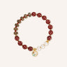Sandalwood Pearl Agate Beaded Bracelet with red beads and floral charm