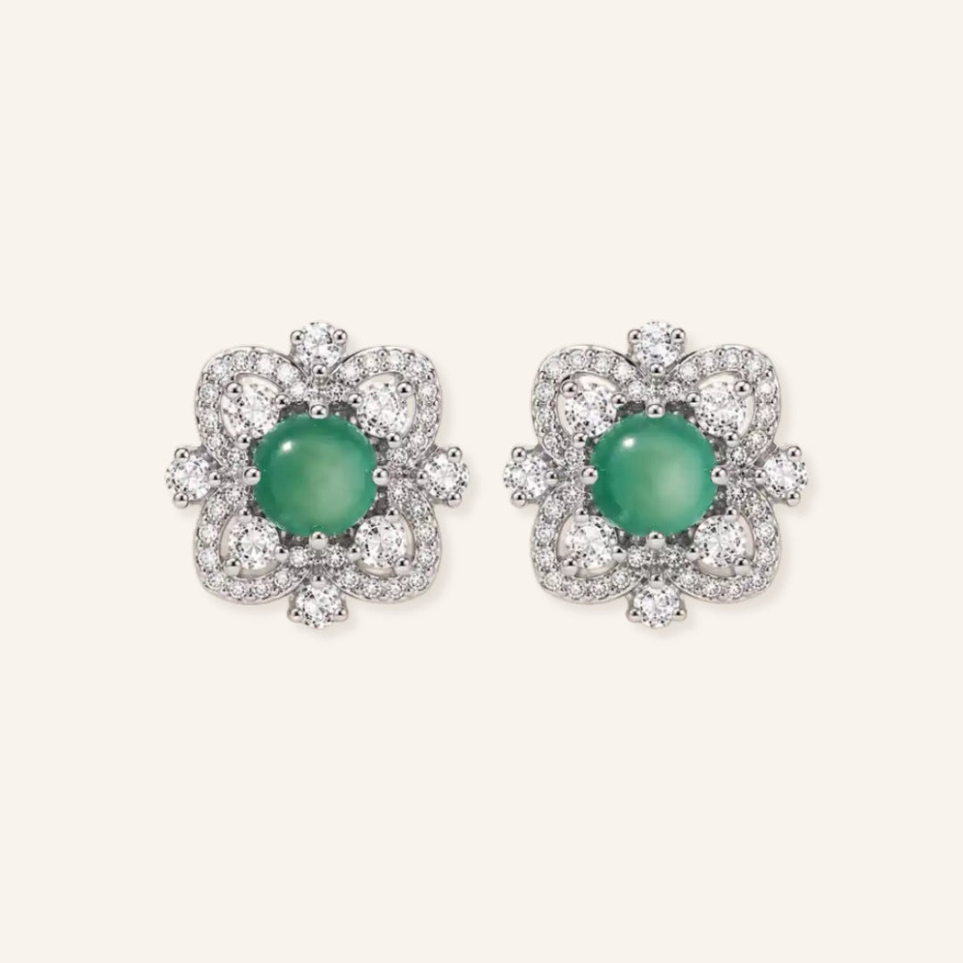 Four-Leaf Clover Chalcedony Stud Earrings with chalcedony and four-leaf clover