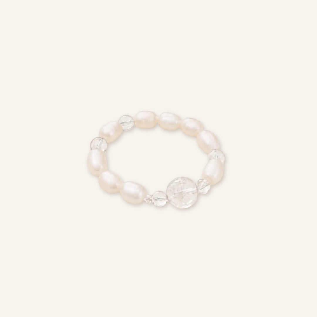 Clear Boundary Pearl Moonstone Beaded Ring