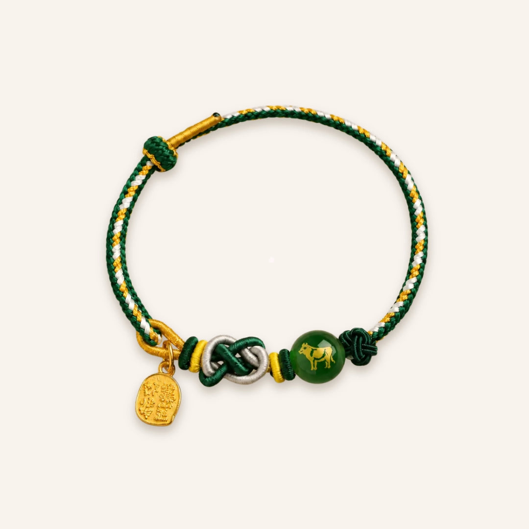 Five Elements Green Rope Zodiac Ox Tai Sui Bracelet