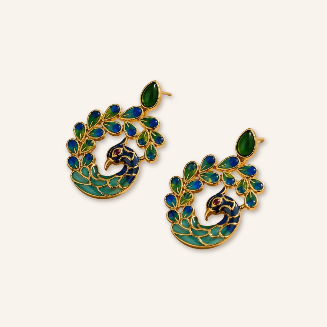 Green Agate Peacock Earrings with agate