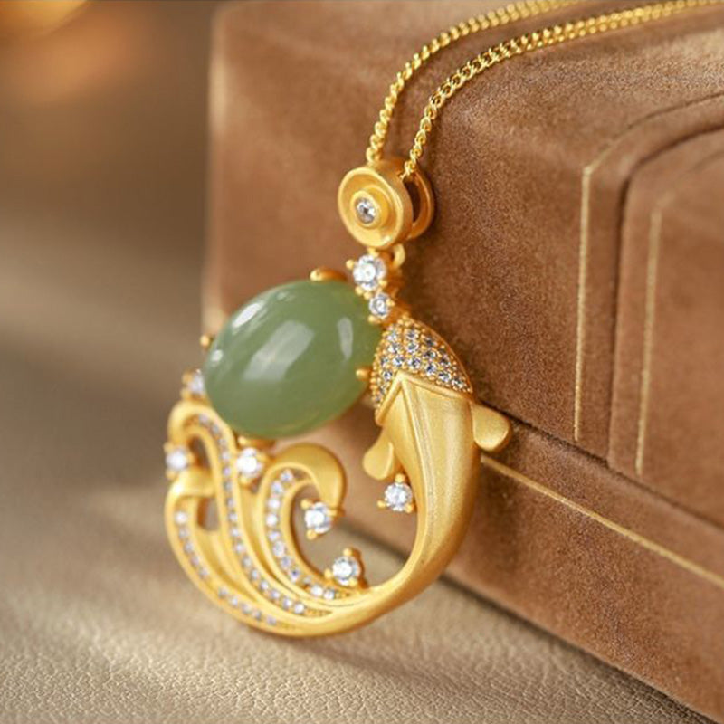 The Azure Navigator Cyan Jade Koi Necklace