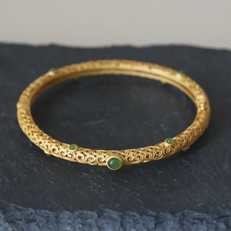 Side view of Auspicious Clouds Copper Bracelet with Jade Stone – TheFuMaster