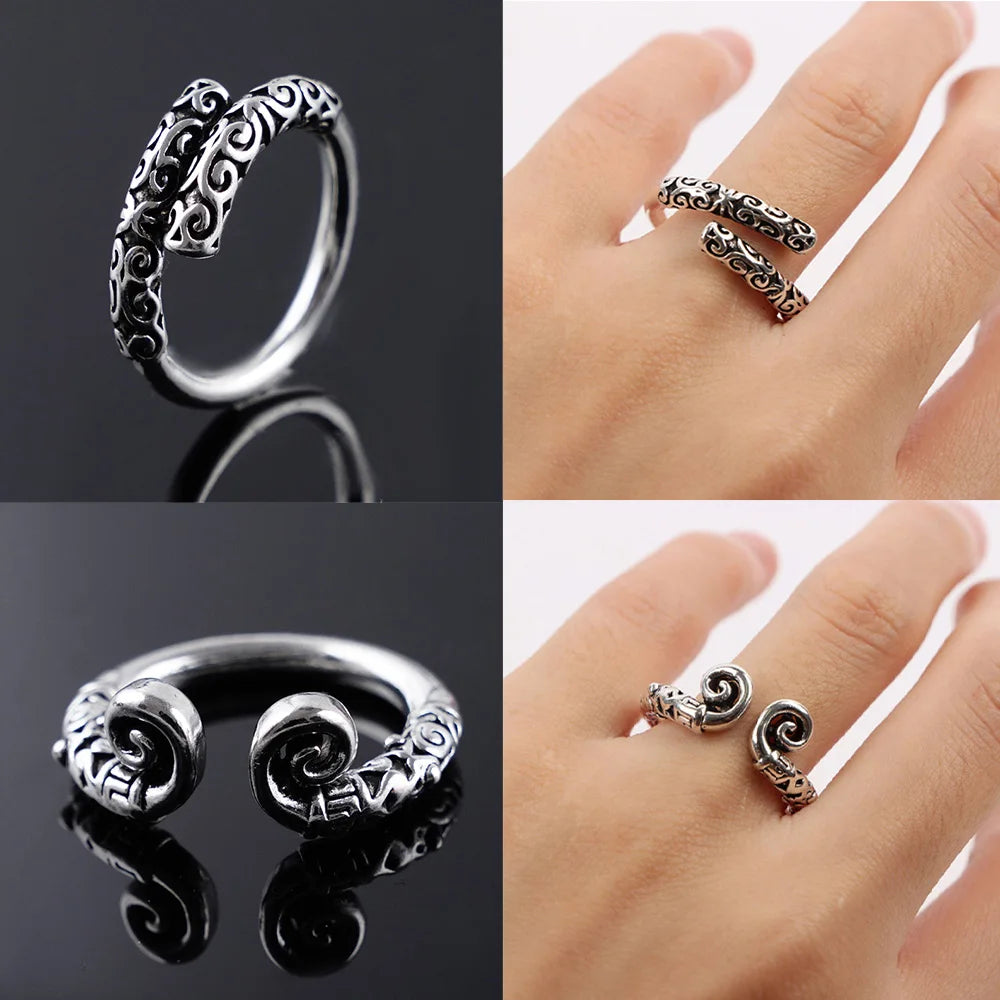 Side detail of Black Myth Wukong Retro Punk Gothic Ring with silver carved pattern