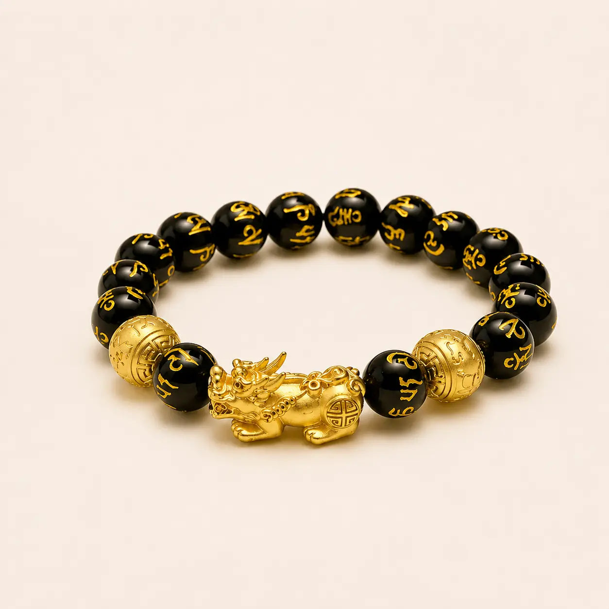 Black Pixiu Symbol Bracelet with black obsidian and pixiu