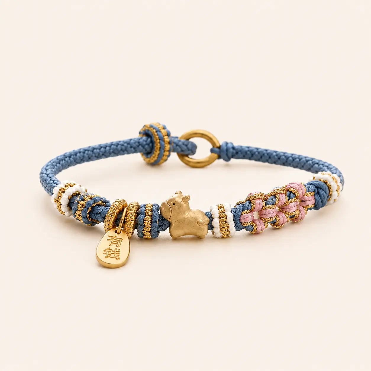 Blue Cord Ox Pendant Bracelet