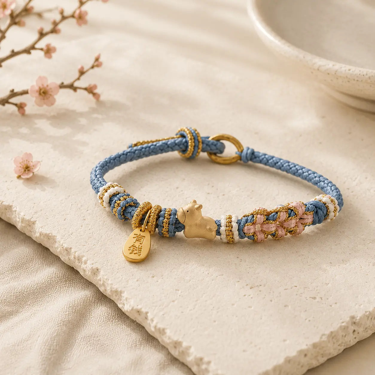Blue Cord Ox Pendant Bracelet detail view