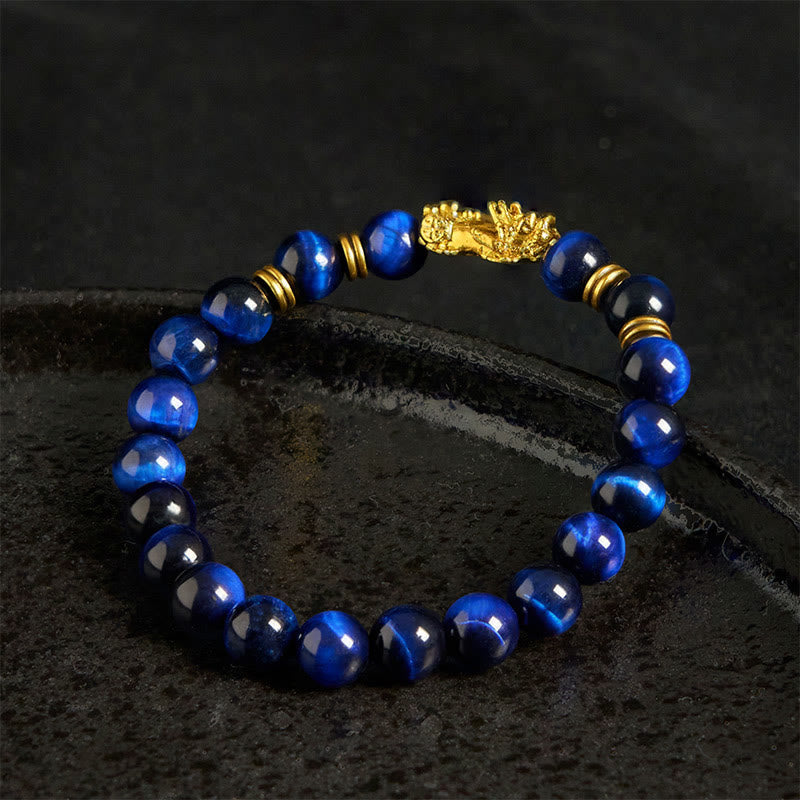 The Focused Sentinel Tiger Eye Pixiu Bracelet - Worn on Wrist