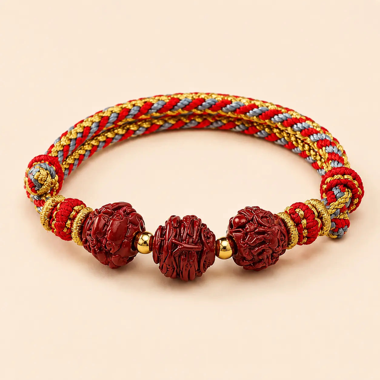 Cinnabar Zodiac Ox Sanhe Bracelet with cinnabar