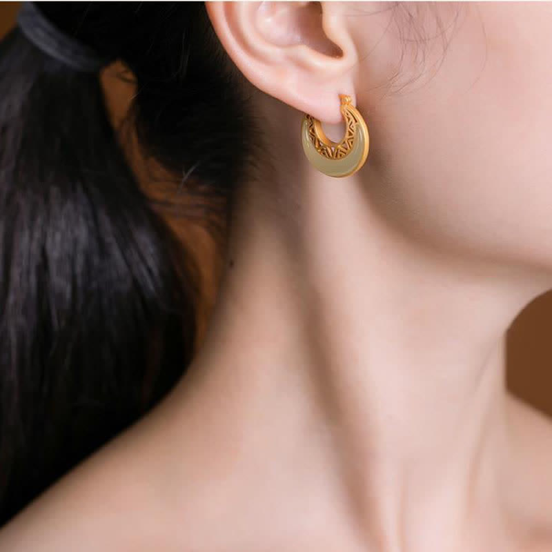 Model wearing Crescent Moon Jade Drop Earrings showcasing elegant daily style | TheFuMaster