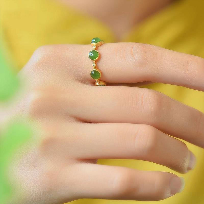 Model wearing Cyan Jade and Sterling Silver Adjustable Ring demonstrating elegant daily wear | TheFuMaster