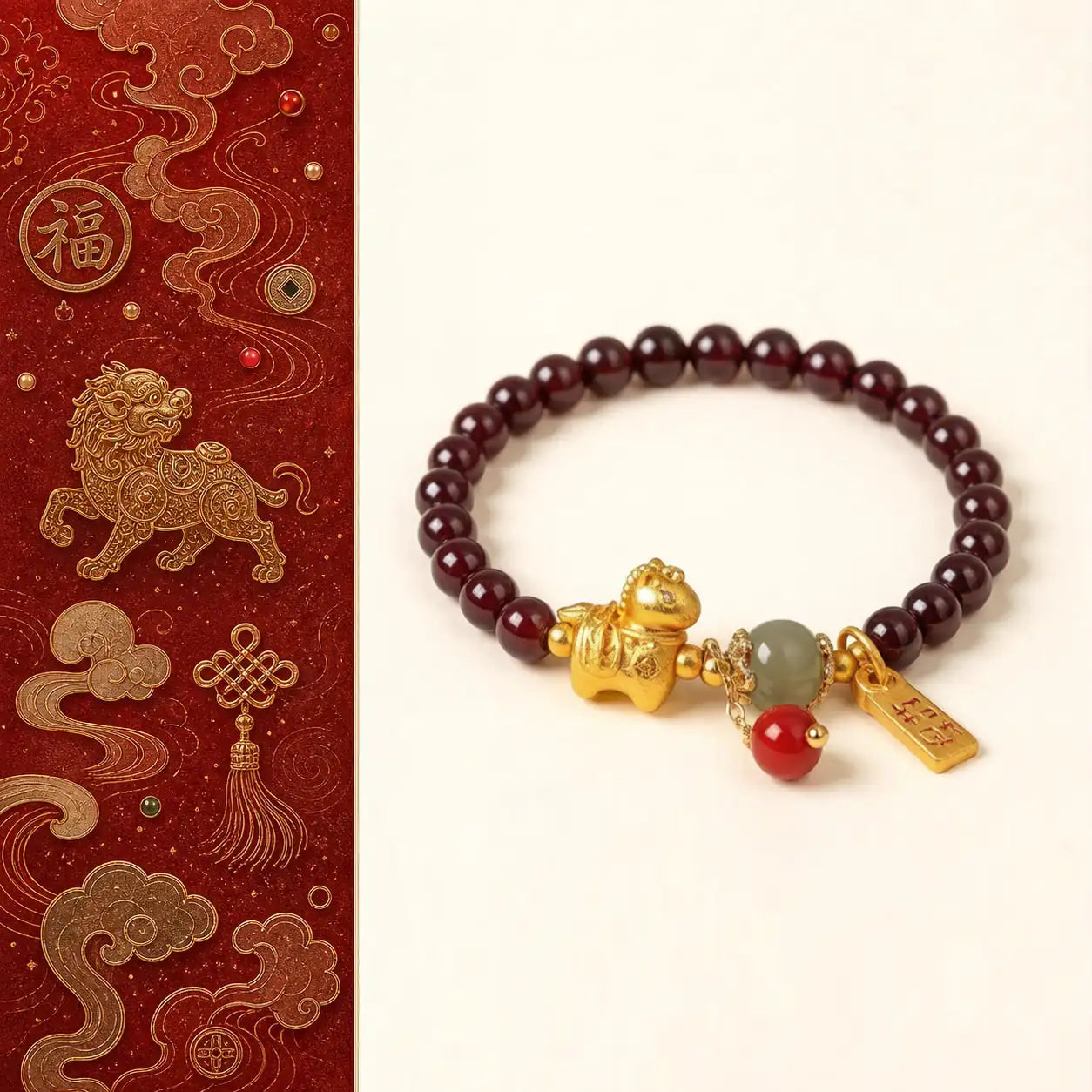 Garnet Horse Charm Bracelet with garnet