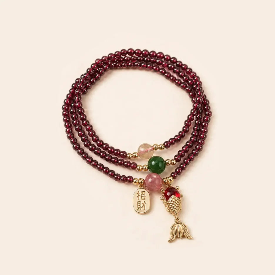 Garnet Koi Wrap Bracelet with garnet and koi