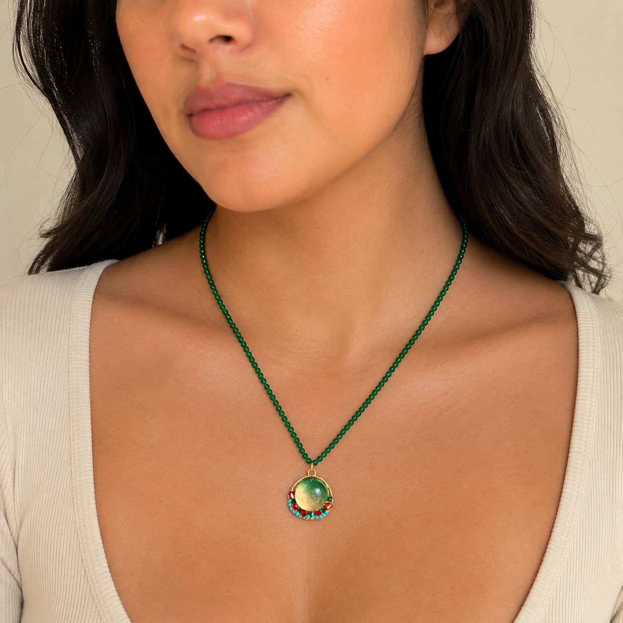 Close-up of Glass Flower Pendant Necklace