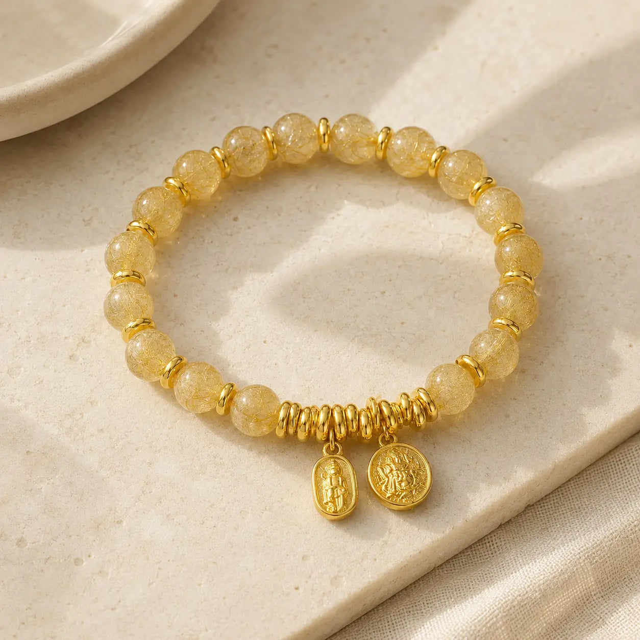 Gold Rutilated Quartz Wealth Bracelet detail view with rutilated quartz