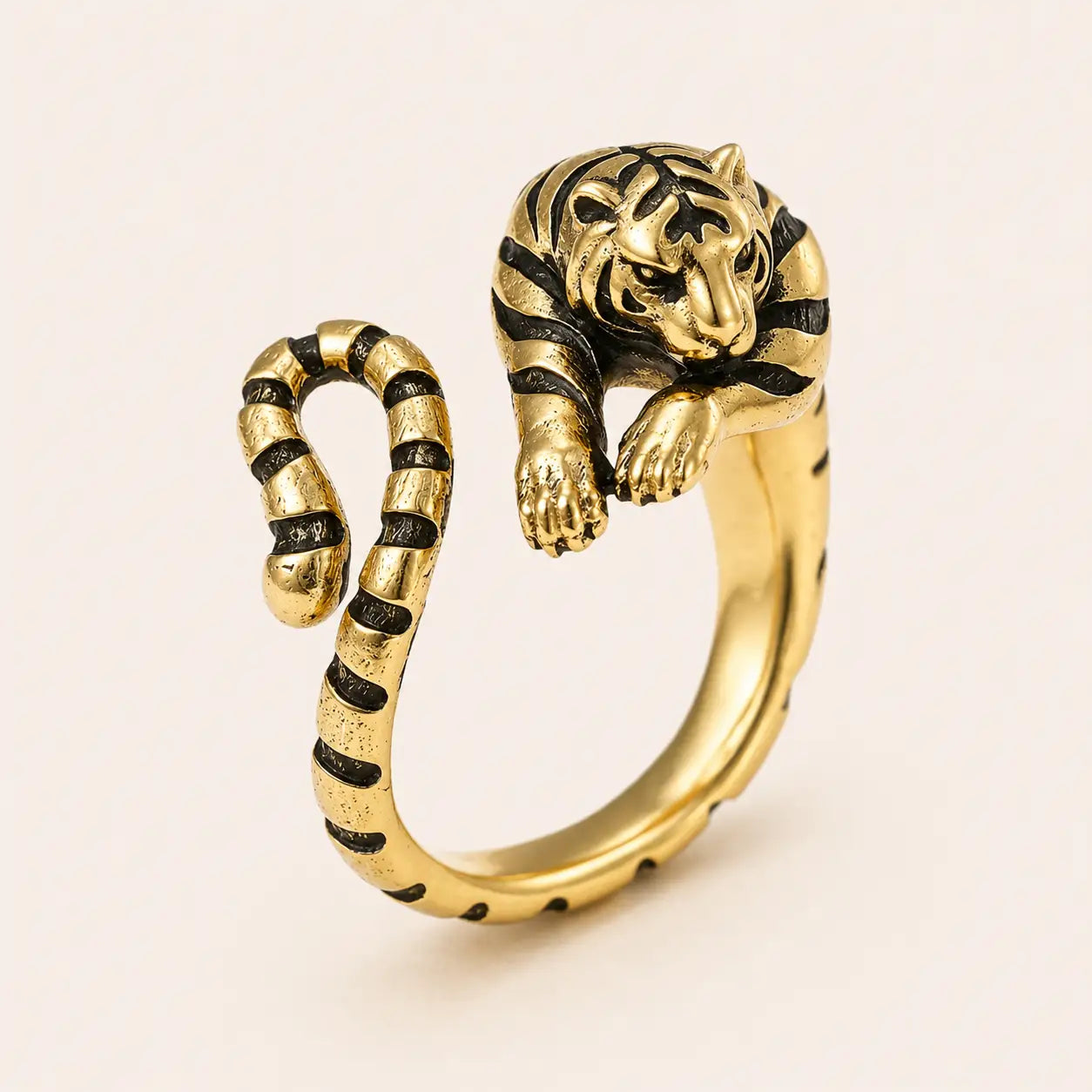 Gold Zodiac Tiger Adjustable Open Ring